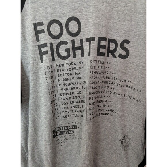 Foo Fighters Tour 3/4 Sleeve Shirt Baseball Tee Pre Owned No Size Tag - Picture 4 of 6